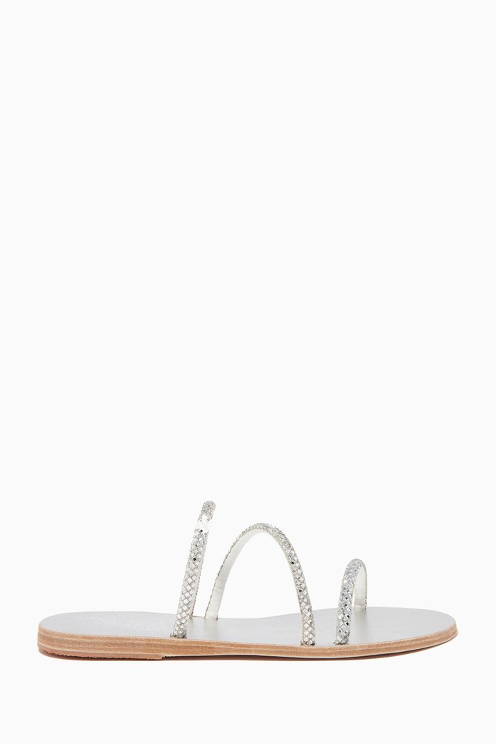 

Polytimi Diamante Strap Sandals in PVC & Leather, Silver