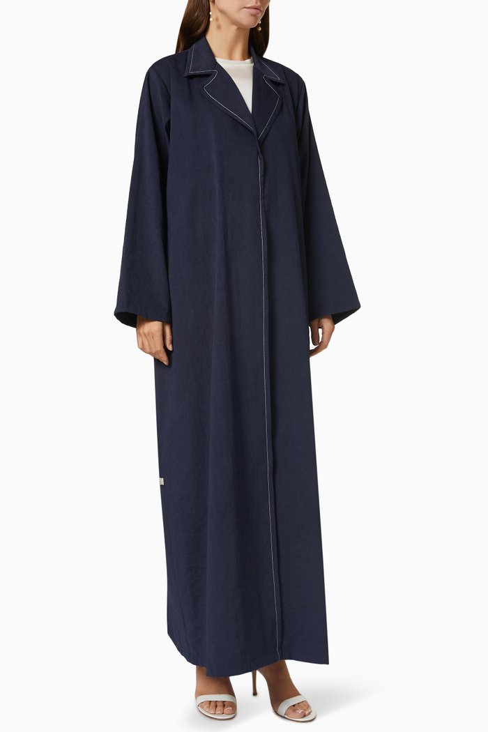 

Contrast Stitch Abaya in Suede, Blue