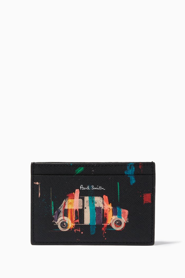 Car Graphic Painted Card Holder in Leather, Black