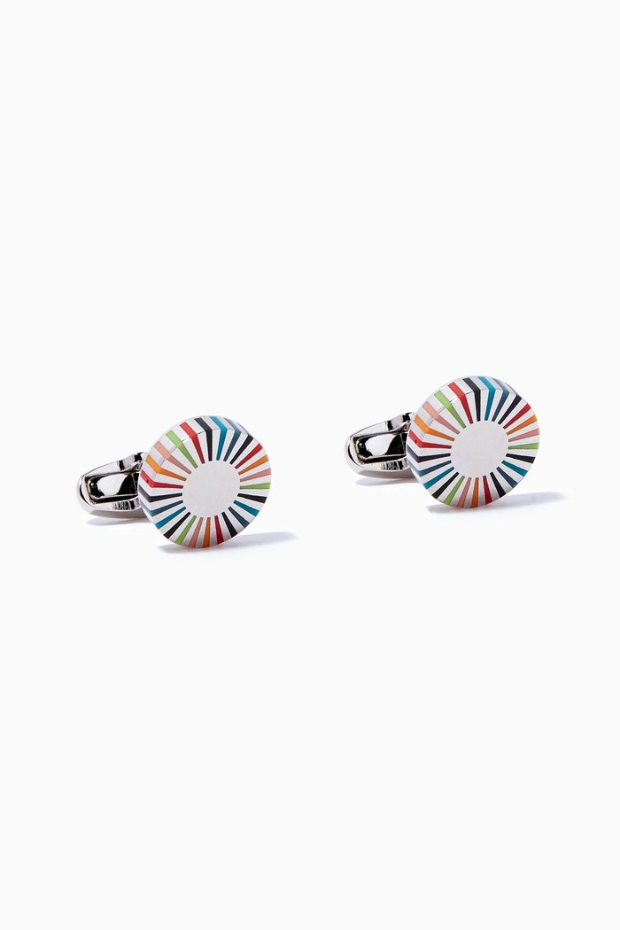 

Striped Circular Cufflinks in Brass, Multicolour
