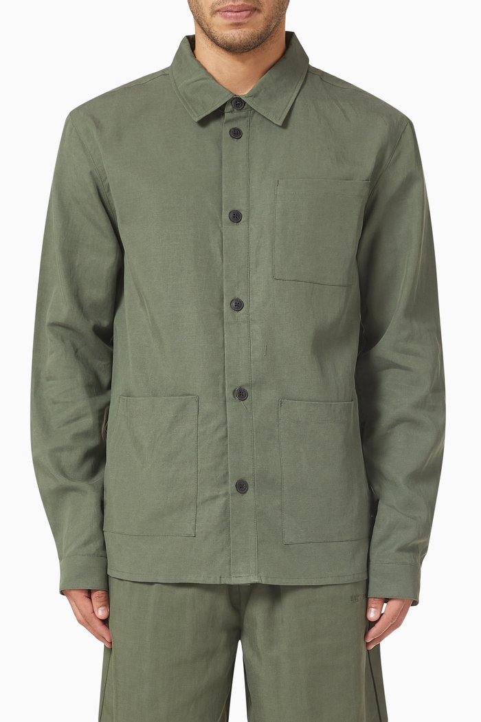 

Jason Hybrid Shirt in Linen & Tencel, Green