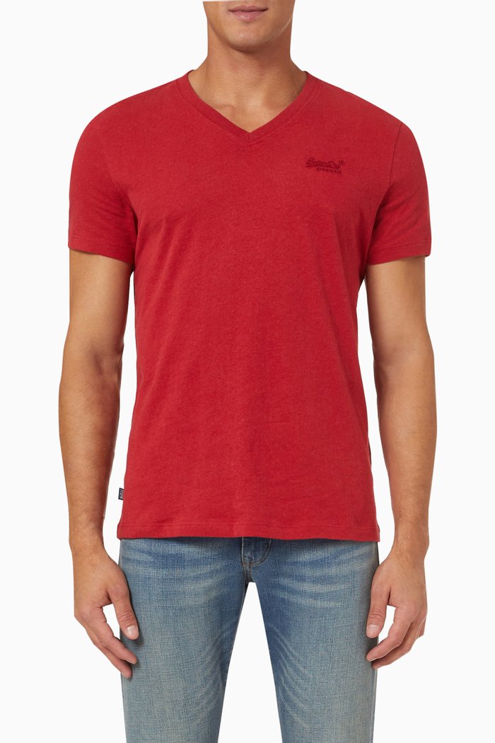 

Vintage Logo Embroidered V-neck T-shirt in Cotton Jersey, Red