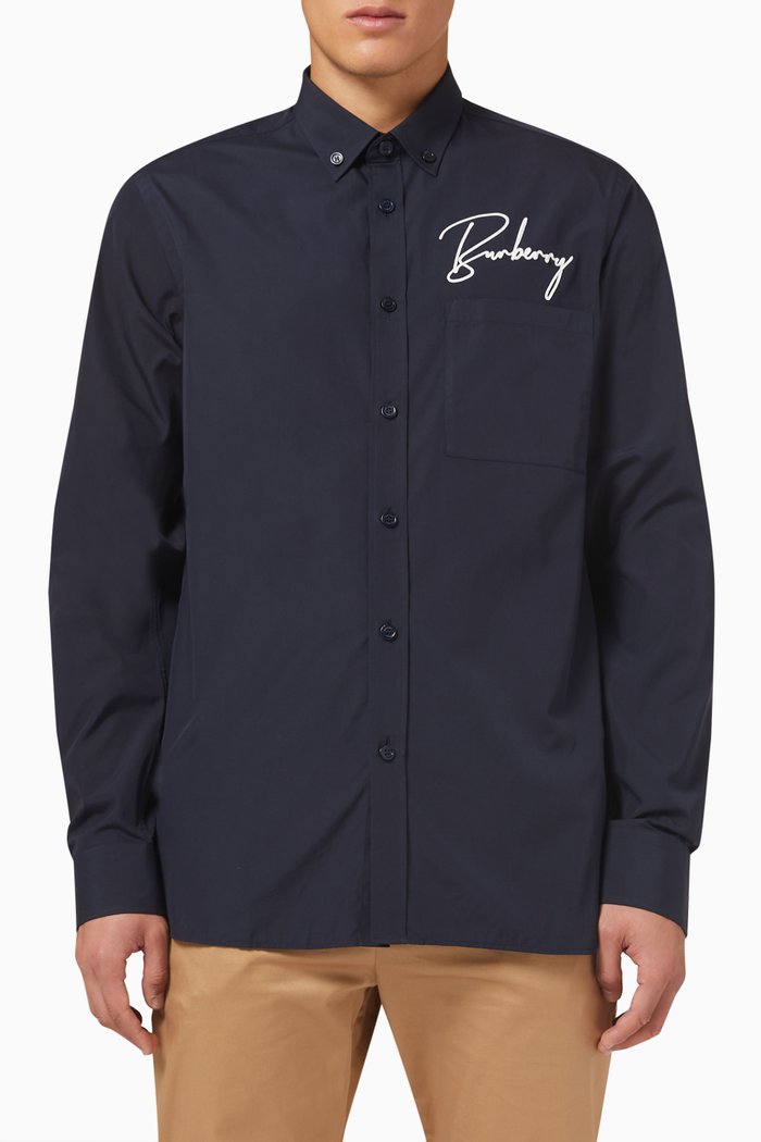 

Staunton Logo Shirt in Cotton Poplin, Blue