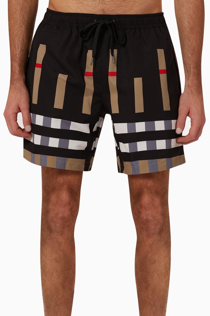 

Sliced Check Print Swim Shorts, Neutral