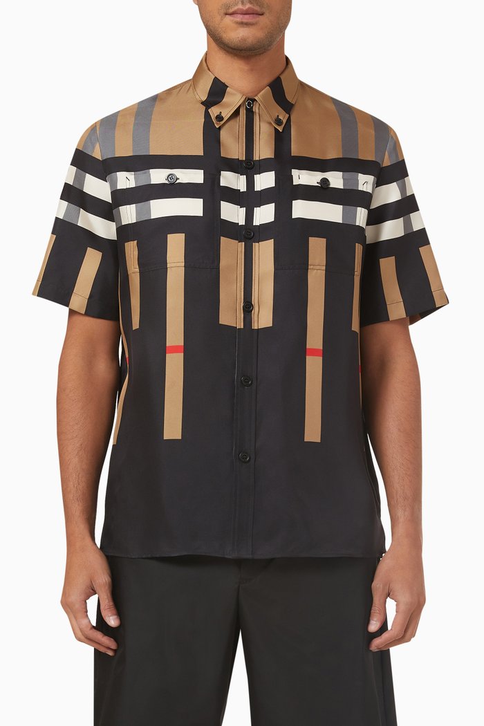 

Check Print Shirt in Silk, Black