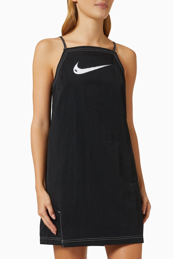 Swoosh Logo Cami Mini Dress in Nylon, Black
