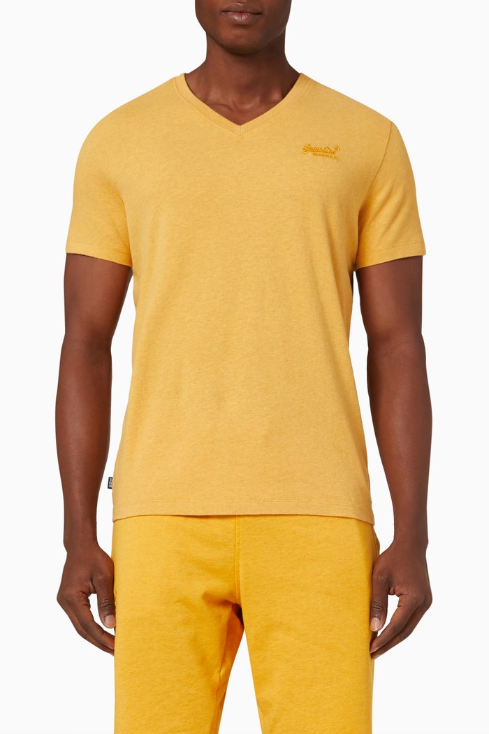 

Vintage Logo Embroidered V-neck T-shirt in Cotton Jersey, Yellow