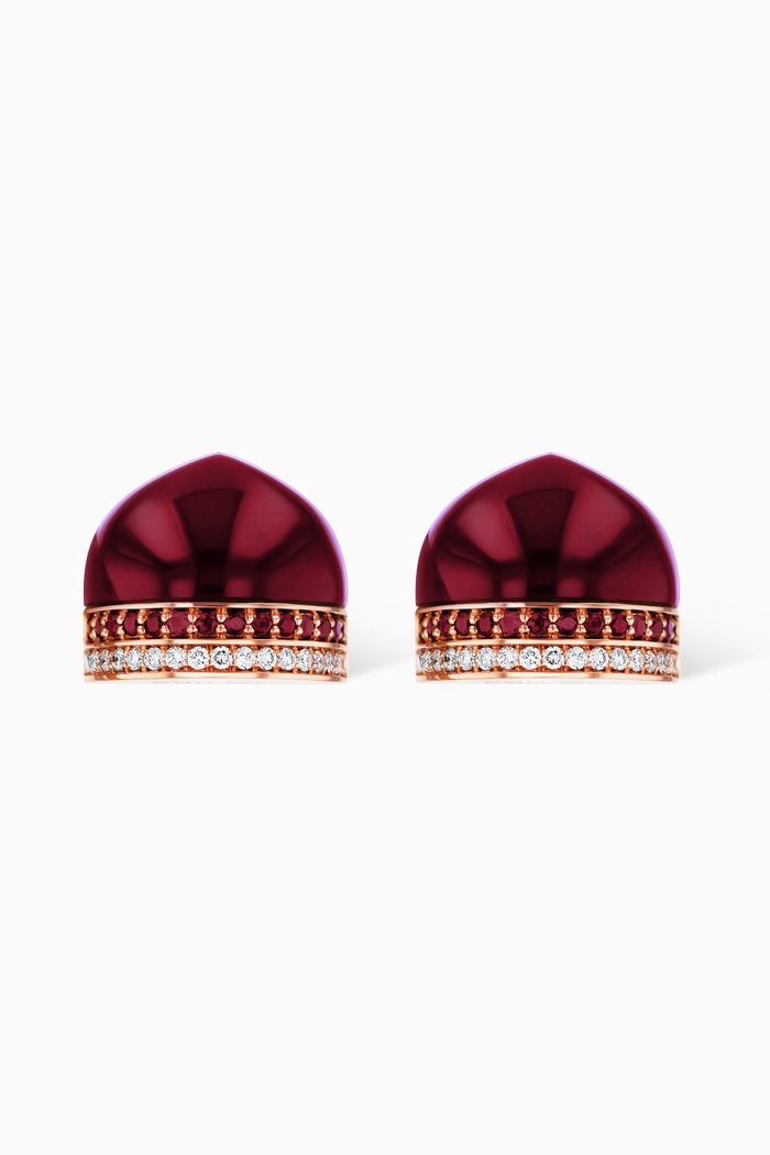 

Dome Majesty Red Garnet & Diamonds Stud Earrings in 18kt Rose Gold
