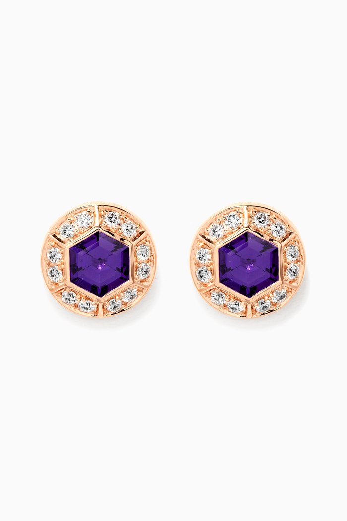 

Kanzi Amethyst & Diamond Stud Earrings in 18kt Rose Gold