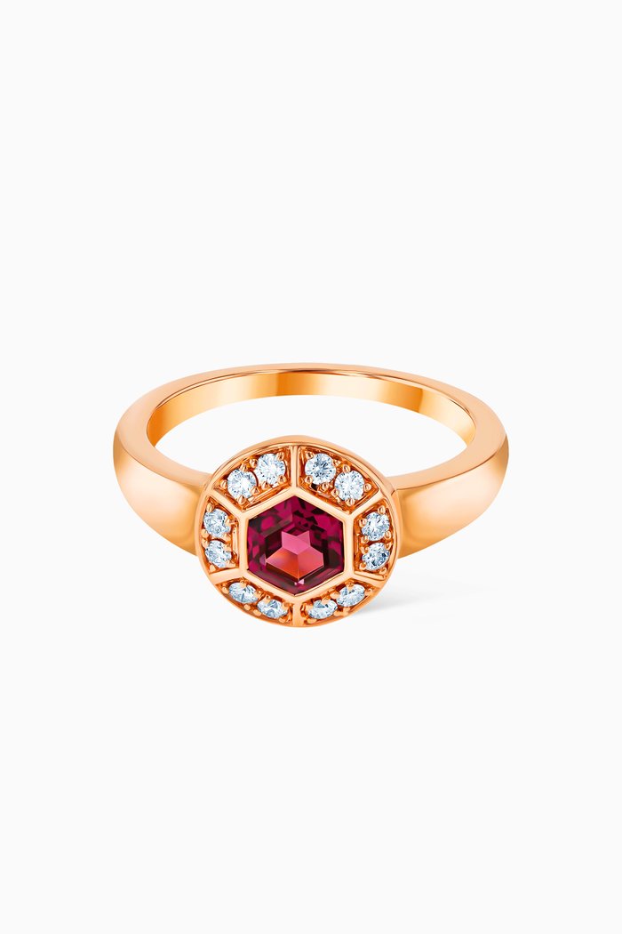 

Kanzi Raspberry Rhodolite & Diamond Ring in 18kt Rose Gold