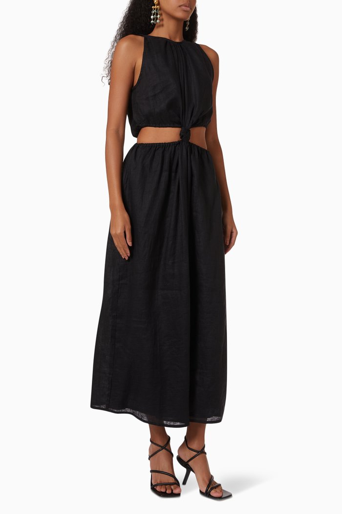 

Zeta Midi Dress in Linen, Black