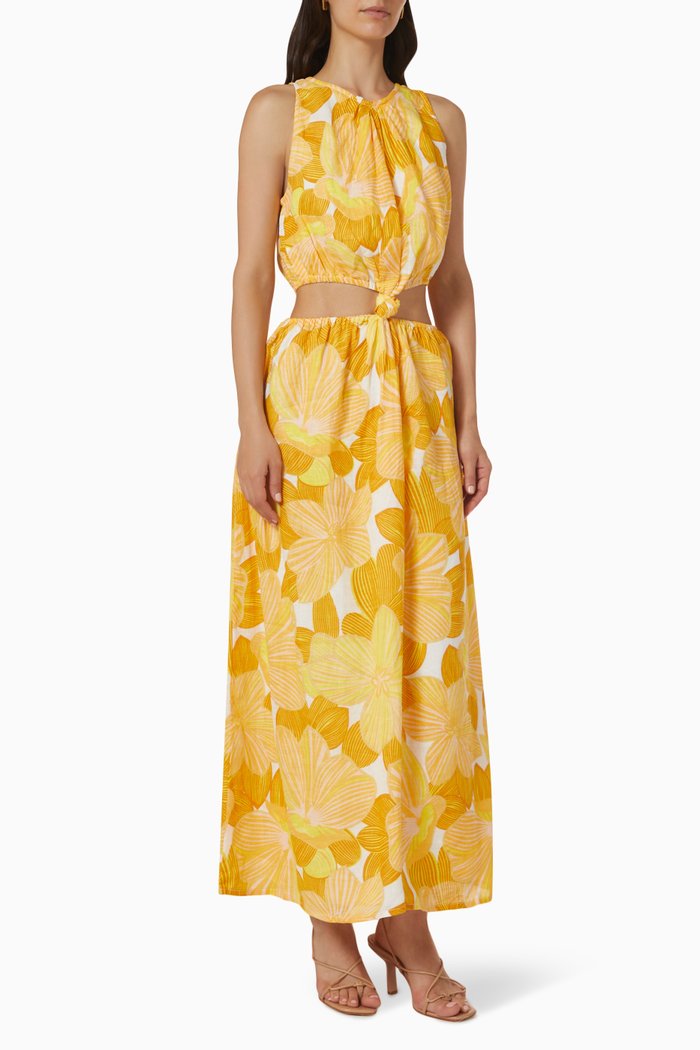 

Zeta Midi Dress in Linen, Yellow