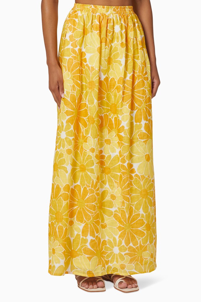 

Danita Maxi Skirt in Linen, Yellow