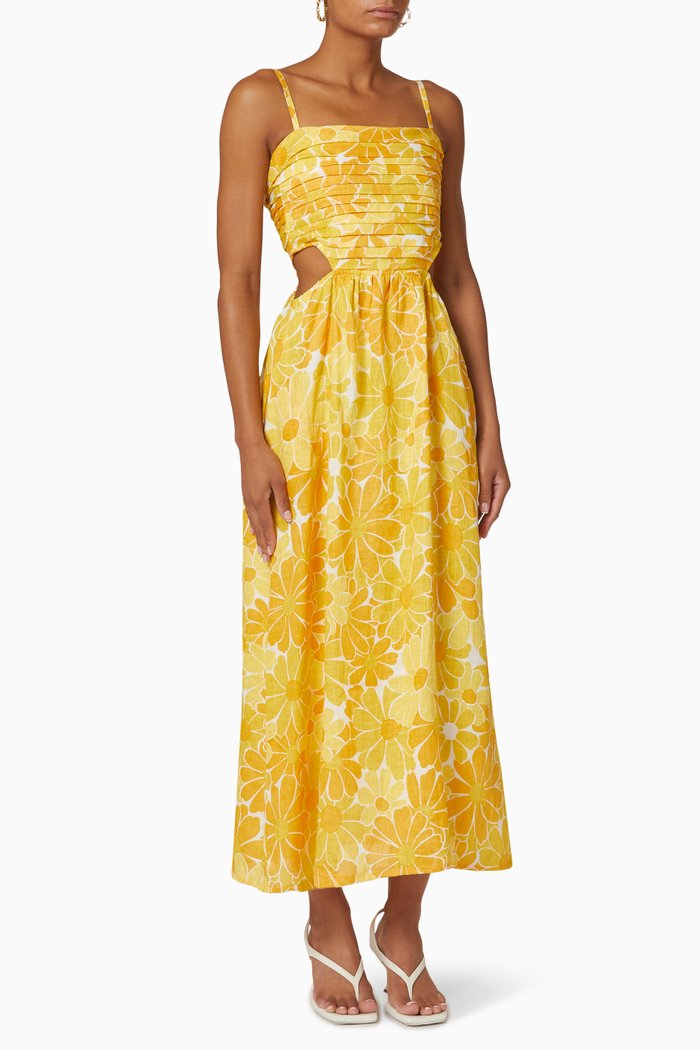 

Jamaica Midi Dress in Linen, Yellow
