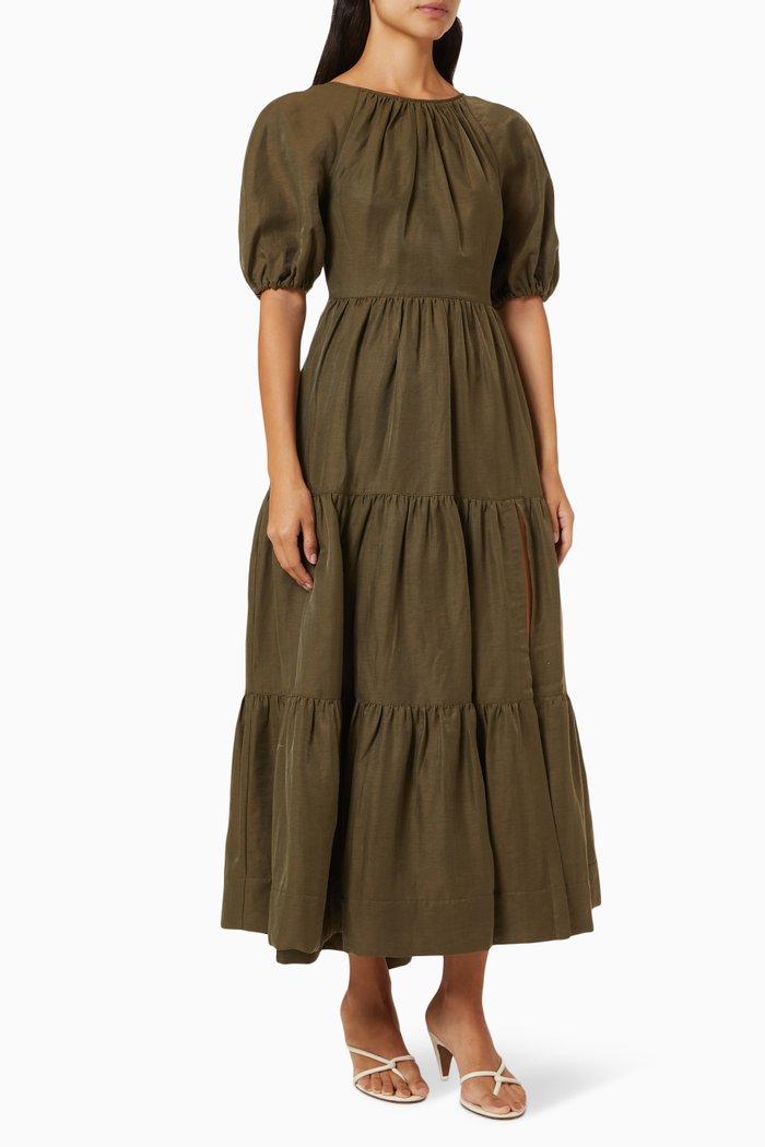 

Bruna Short Sleeve Backless Midi Dress, Green