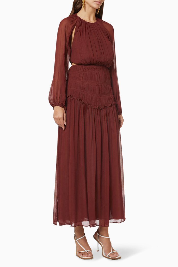 

Safira Cut Out Backless Midi Dress in Chiffon, Red