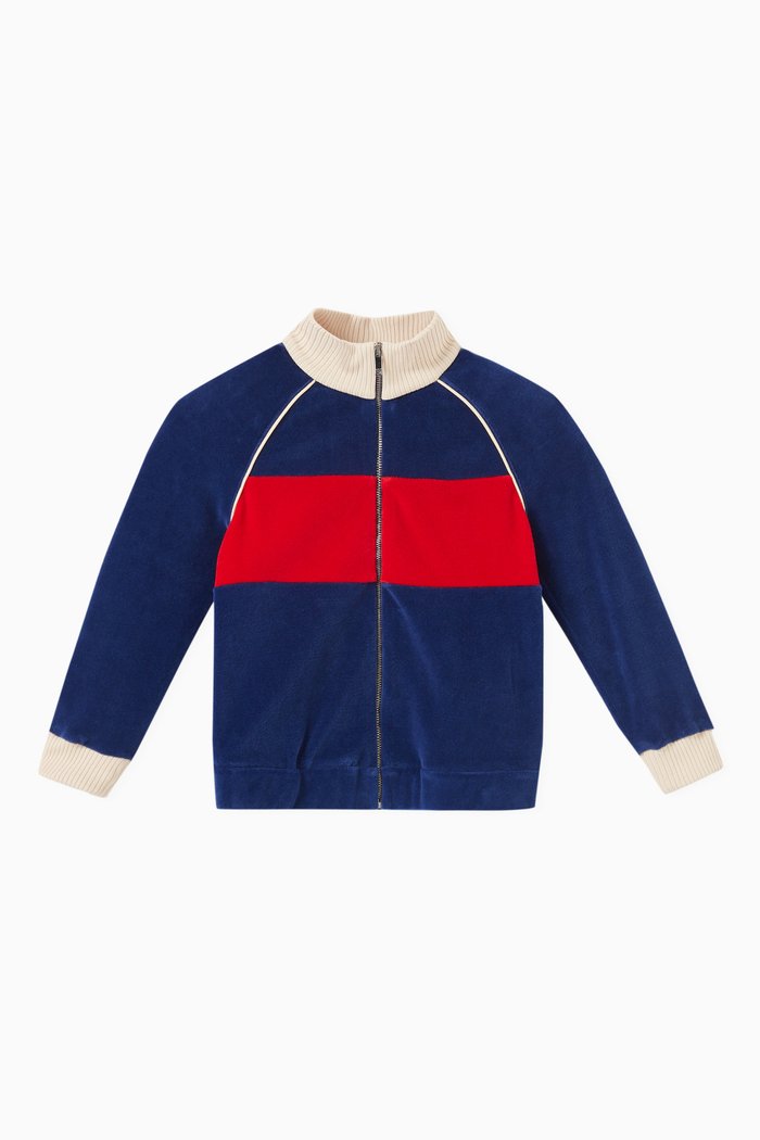 

Logo-embroidered Zip Jacket in Chenille, Blue