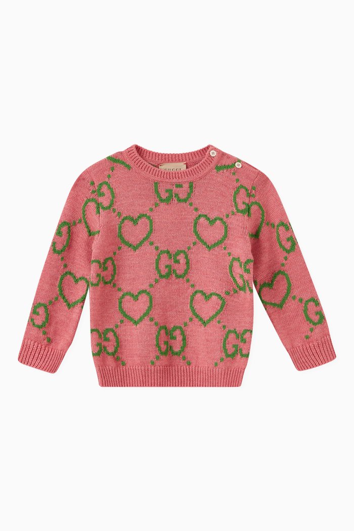 

GG Heart Sweater in Wool, Pink