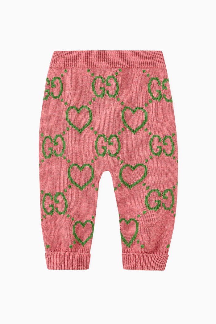 

Heart Print Trousers in Wool, Pink