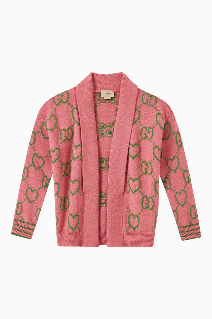

Intarsia Cardigan in Wool, Pink