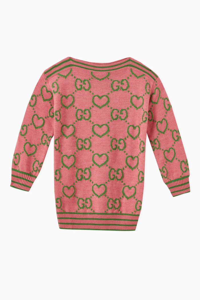 

GG Hearts Intarsia Dress in Wool, Pink