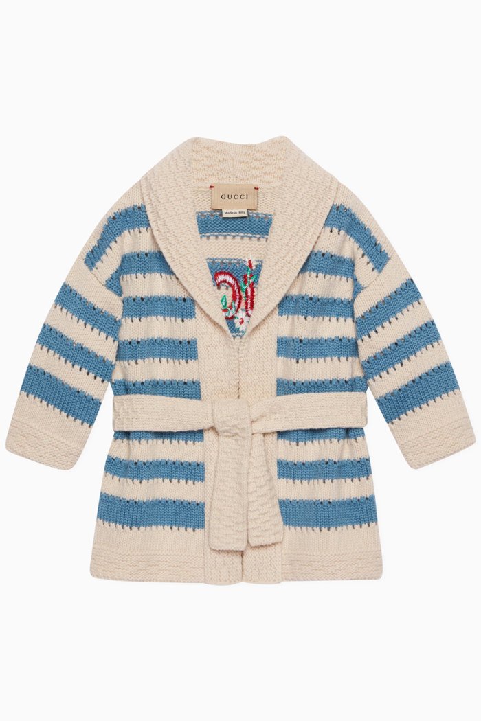 

Striped Cardigan in Wool, Neutral