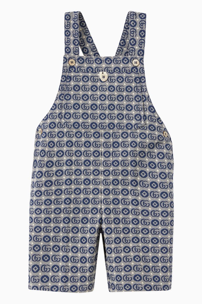 

Geometric Double G Overalls in Cotton Jacquard, Blue