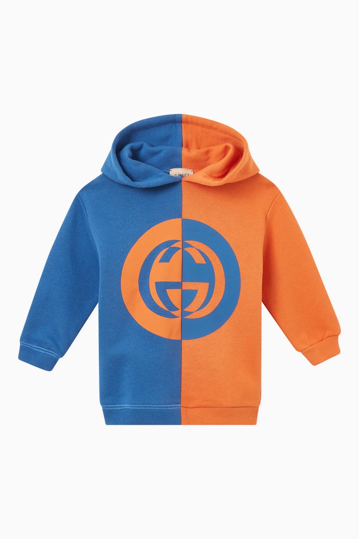 

Colour-block Hooded Sweatshirt in Cotton, Blue