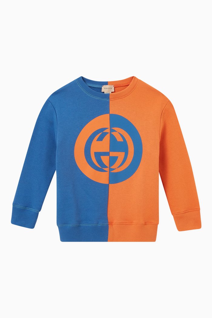 

Colour-block Sweatshirt in Felted Cotton, Blue