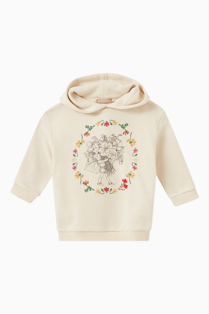 

Floral Fairy Print Hooded Sweatshirt in Cotton, White