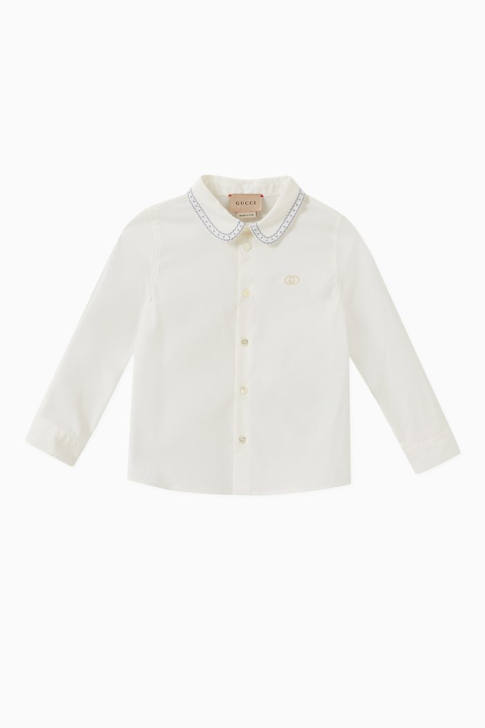 

Embroidered Collar Shirt in Cotton Poplin, White