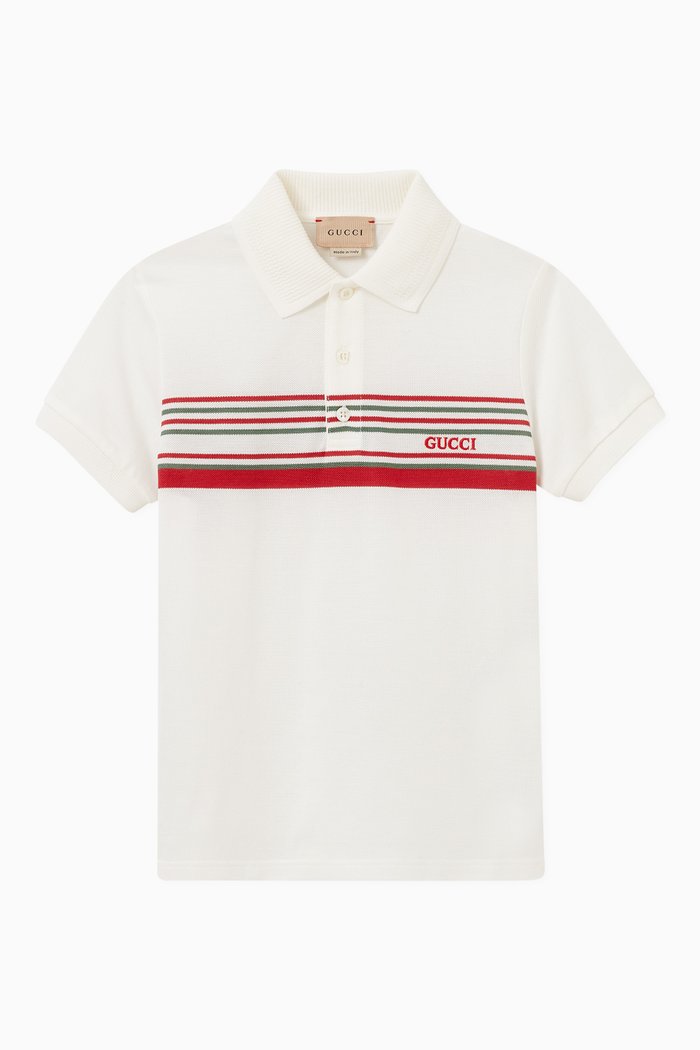 

Striped Polo Shirt in Cotton Pique, White