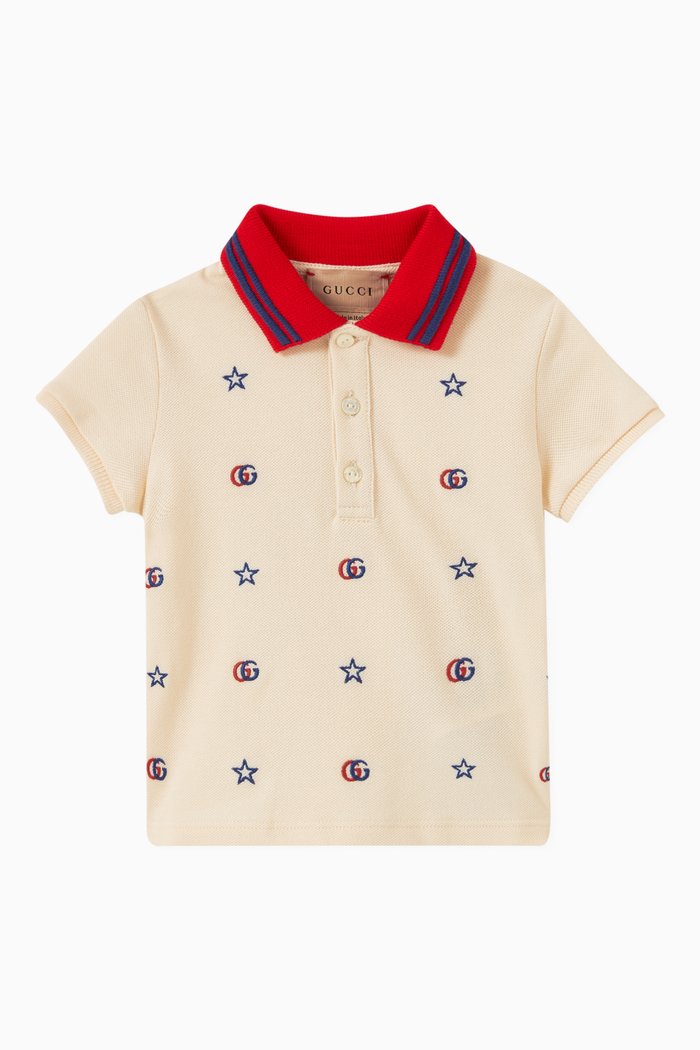 

Star Print Polo in Cotton, Neutral