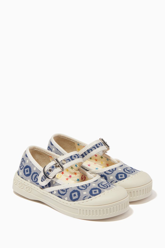 

Toddler Double G Ballet Flats in Cotton Fabric, Blue
