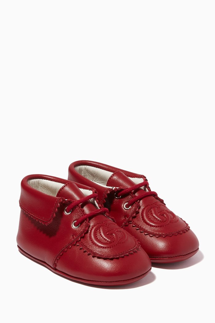 

Baby Moccasin with Double G in Leather, Red