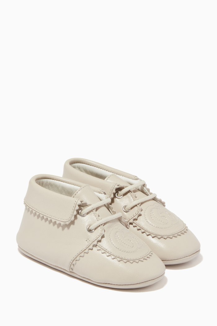 Baby Moccasin with Double G in Leather, White