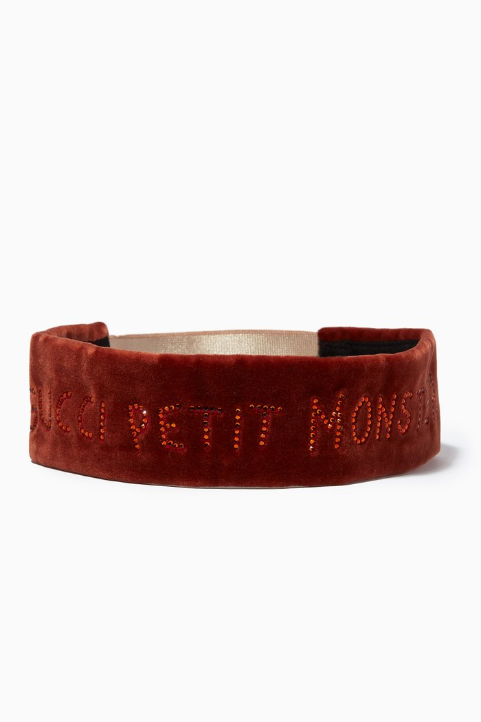 

Embroidery Hairband in Velvet, Brown