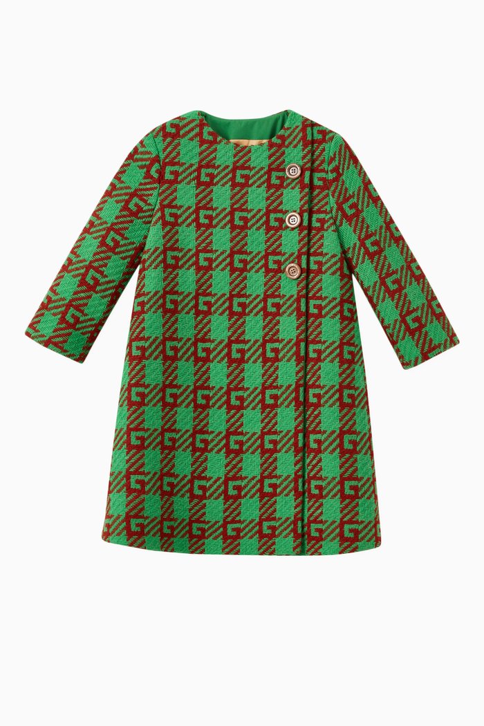 

G Squared Check Coat in Knit, Green