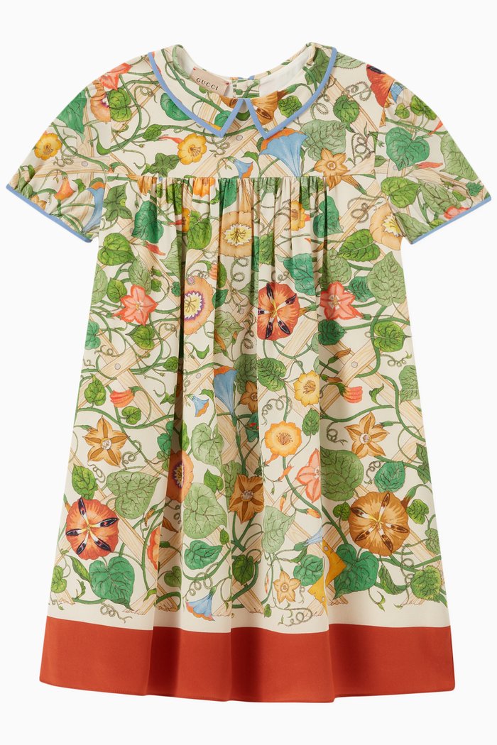 

Bluebell Print Dress in Silk, Neutral