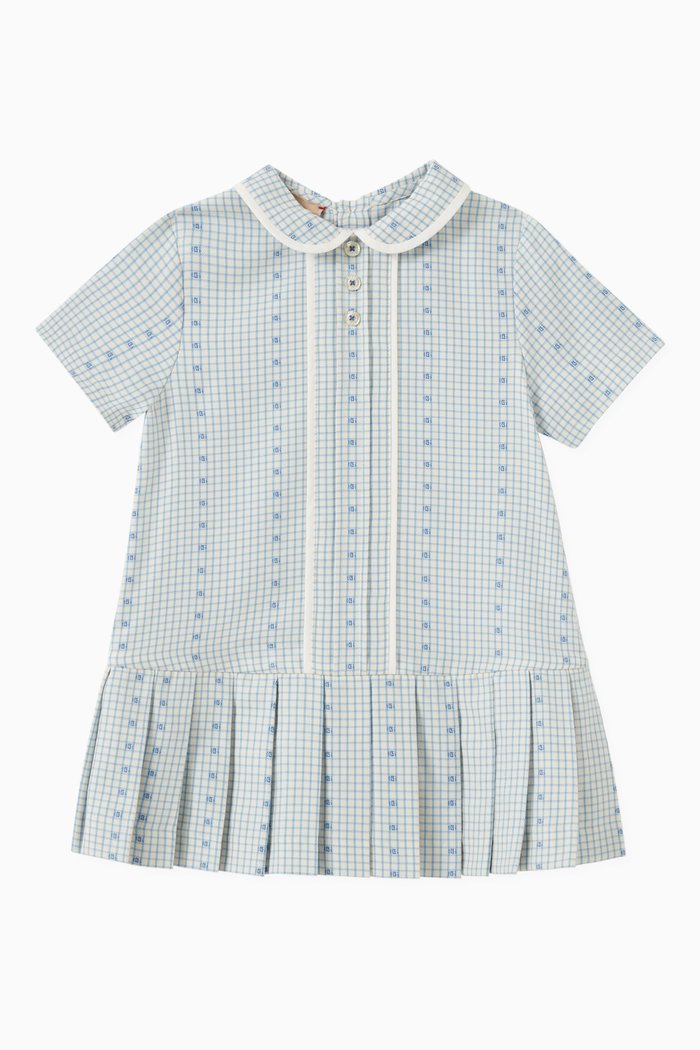 

Check Print Dress in Cotton, Blue