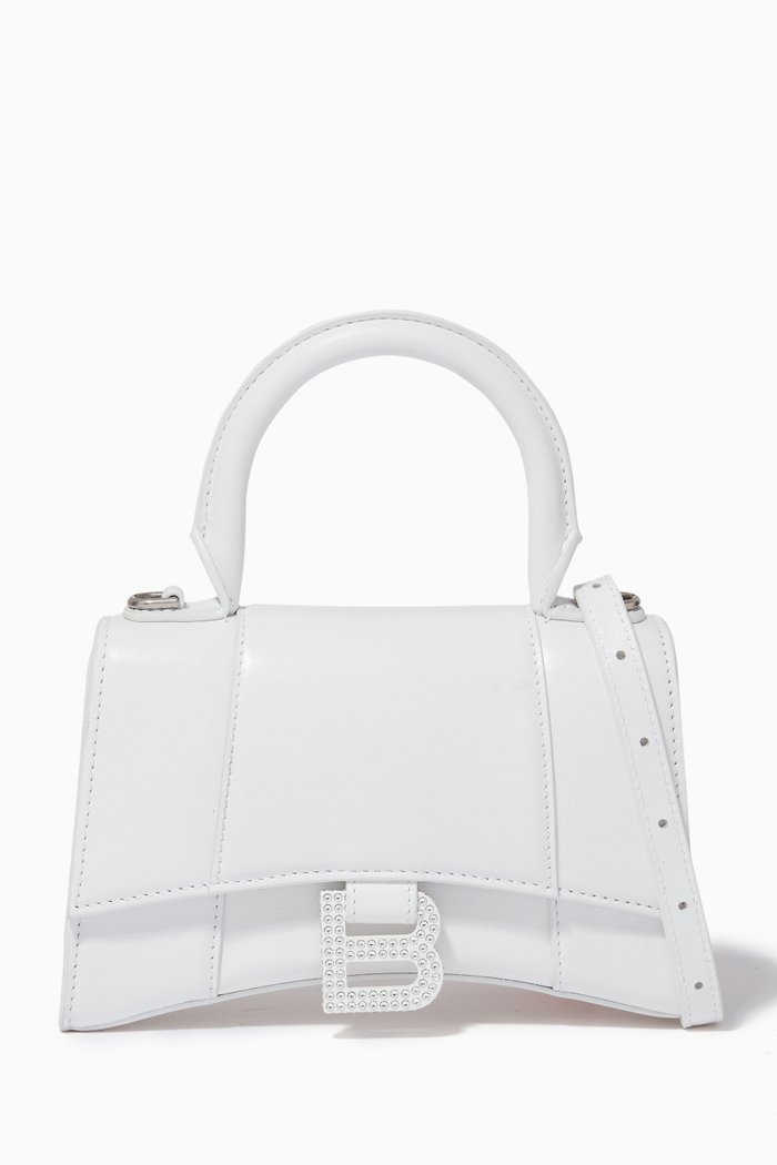 

Hourglass XS Top Handle Bag in Box Calfskin, White