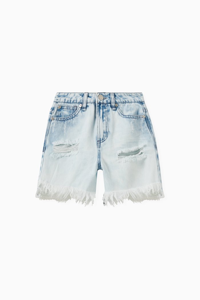 

Frayed Denim Shorts, Blue