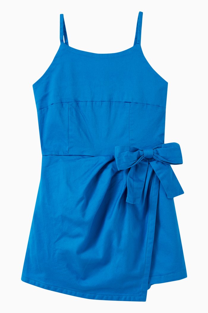 

Mock Wrap Gathered Romper, Blue