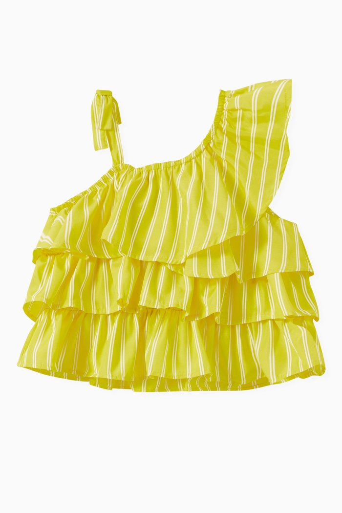 

Ruffled Sleeve Top in Cotton, Green