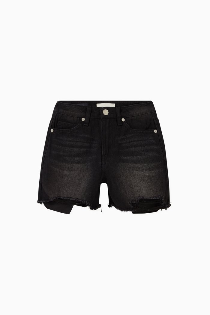 Cut-Off Fringe Shorts in Denim, Black