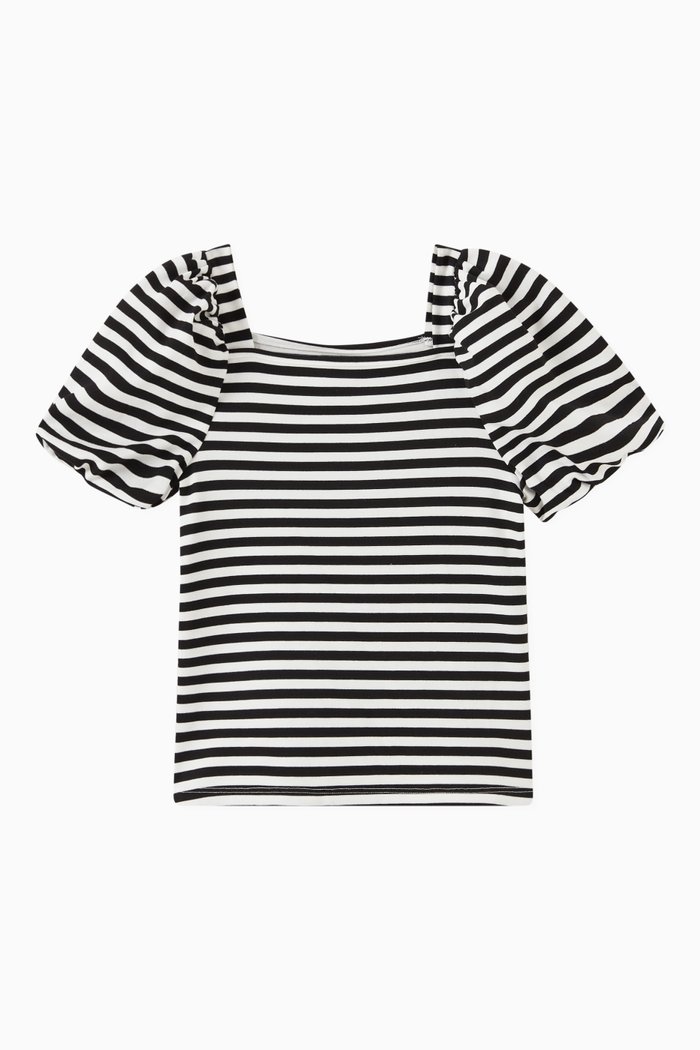 

Striped Puff Sleeves Top, Black