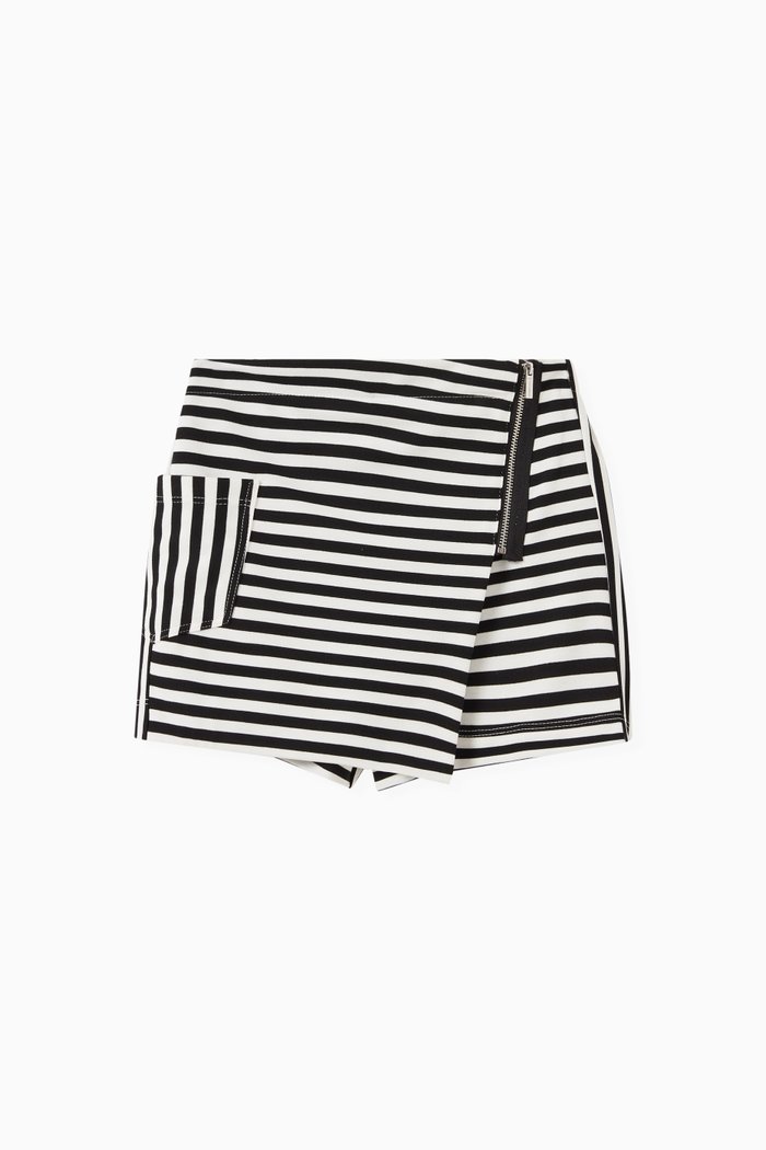 

Ponte Knit Striped Wrap Skort, Black