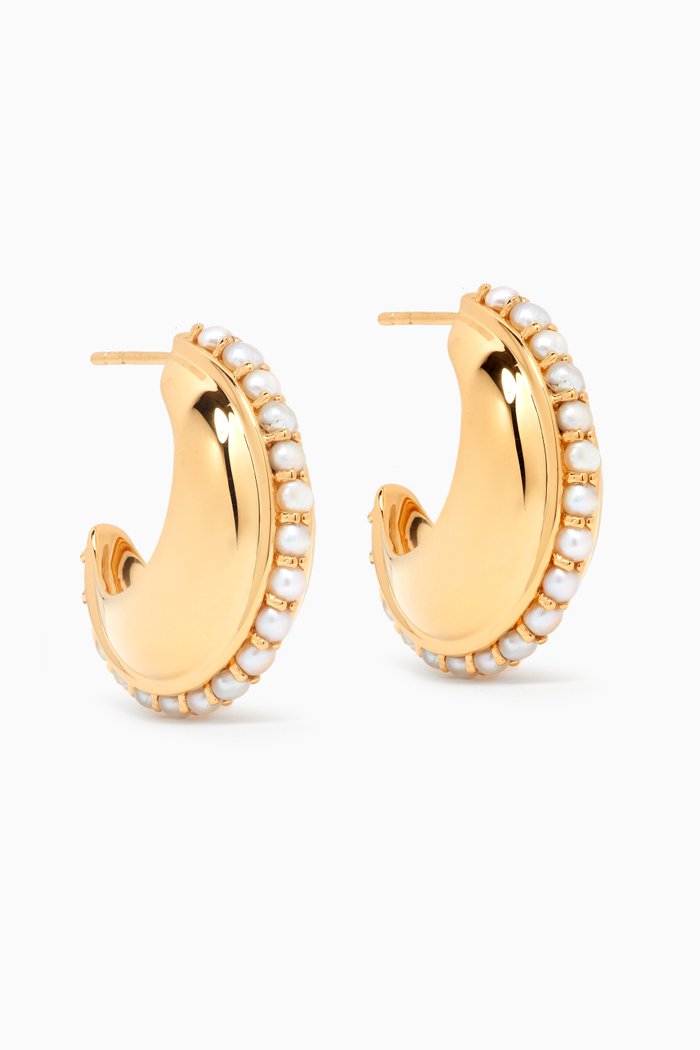 

Dome Pearl Hoop Earrings in 18kt Gold-plated Brass, White