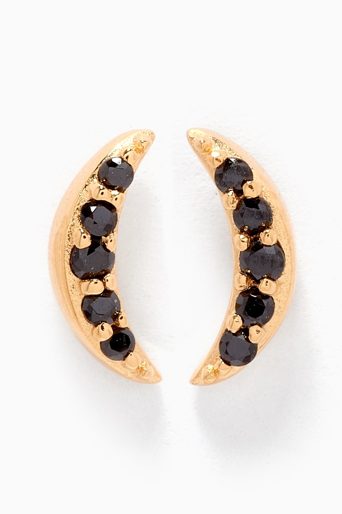 

Celestial Pave Moon Stud Earrings in 18kt Gold-plated Vermeil, Black