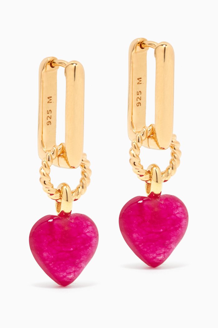 

Jelly Heart Quartz Drop Earrings in 18kt Gold-plated Vermeil, Pink